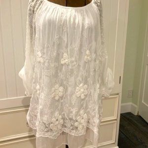 Tempo Paris, Silk Peasant Top, White, Large